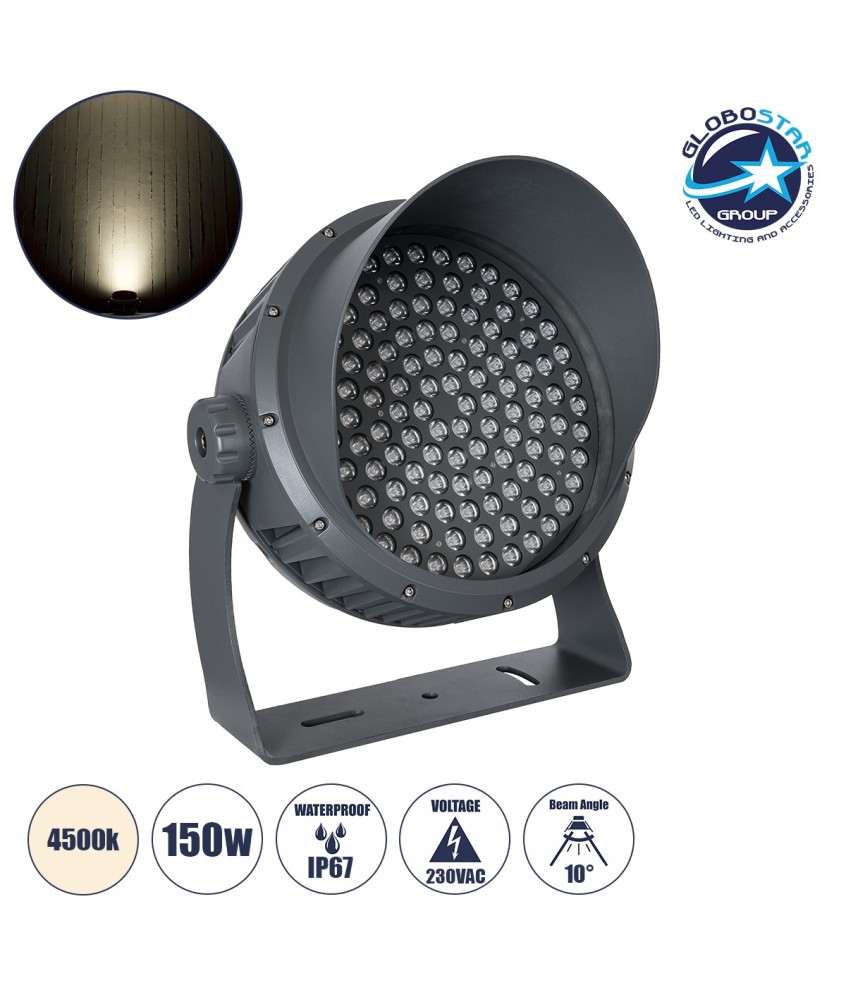 GLOBOSTAR® FLOODIMO 90750 Προβολέας Σποτ Wall Washer με Αντιθαμβωτική Γρίλια LED 150W 14250lm 10° AC 220-240V Αδιάβροχο IP67 Φυσικό Λευκό 4500K - Bridgelux SMD Chip - Γκρι Ανθρακί - Μ43 x Π45 x Υ46cm - 3 Χρόνια Εγγύηση